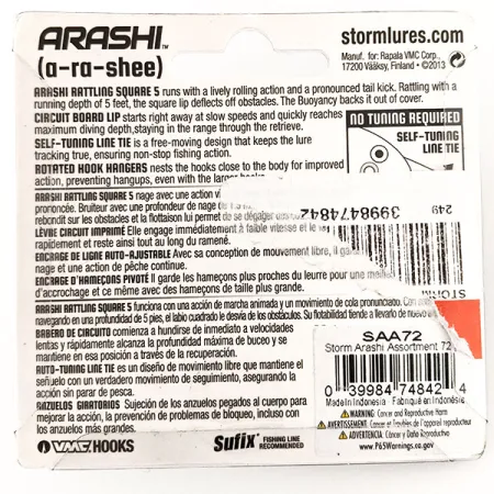 Storm Arashi Rattling Square 5 Wobler, Black Chartreuse Shad, 18g, #11335