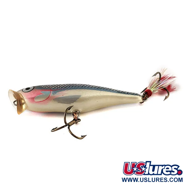 Rapala Skitter Pop SP 07 Popper, Silver Black, 7g, Trojhák s peřím, #11372