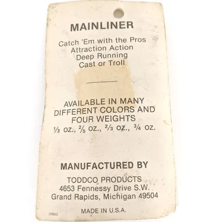 TODDCO Main liner Plandavka, Nikl / Zelená, 11g, Vintage USA, #12335