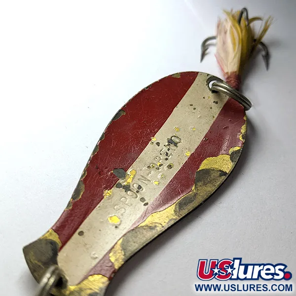 South Bend Spoon-Oreno 1950s, 14g, červenobílá mosaz, třpytka #22603