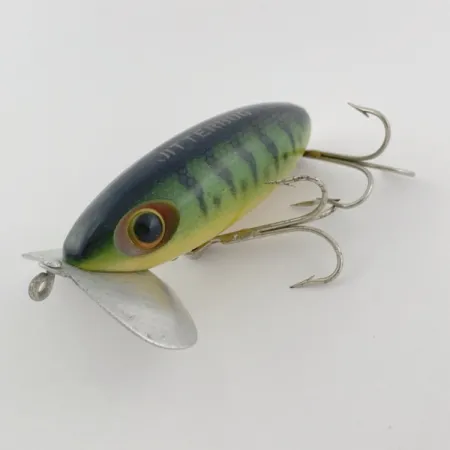 Fred Arbogast Jitterbug Early Bug Eye, 14 g, Green Tiger, hladinový crawler #23902