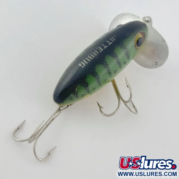 Fred Arbogast Jitterbug Early Bug Eye, 14 g, Green Tiger, hladinový crawler #23902