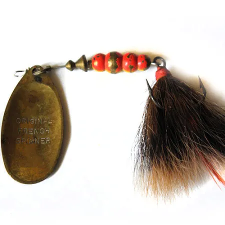 Mepps 5 Dressed Třpytka, Bílá/Červená/Mosaz, 14.2g, Opeřený Trojhák, #0222