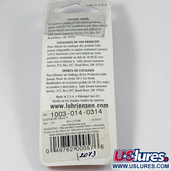 Luhr Jensen Krocodile Die #3 Plandavka, Rainbow Trout, 10g, USA, #2073
