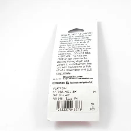Yakima Bait FlatFish F4 Wobler, Stříbrný, 4cm, Trolling, #2288