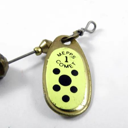 Mepps Comet 1 Třpytka, Mosaz / Žlutá, 3,5g, Výměnný trailer, #3169