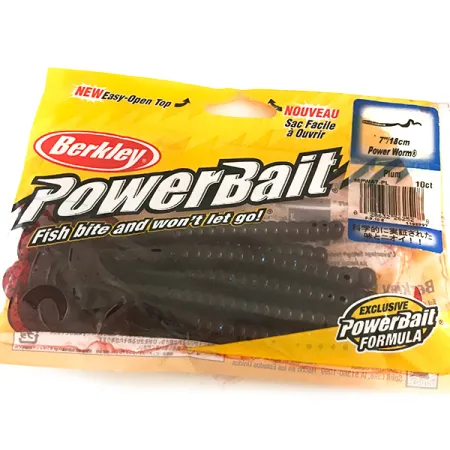 Berkley Power Worm gumová nástraha, Tmavě červená/Modré flitry, #6487