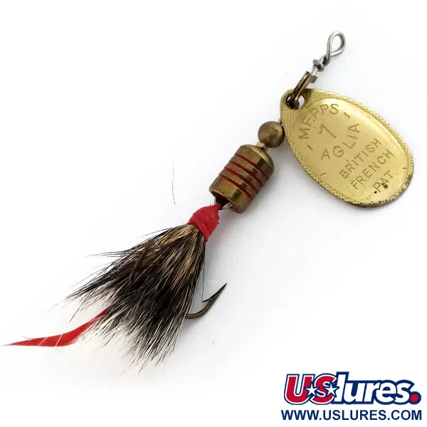 Mepps Aglia 1 dressed (squirrel tail) 1970s Rotačka, Zlatá, 3.5g, #9912